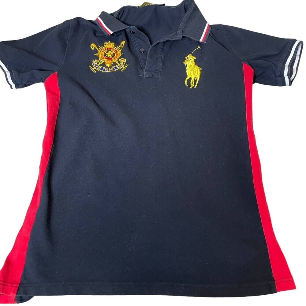 Ralph Lauren Polo large horse embroidered shirt top collared black/yellow/red